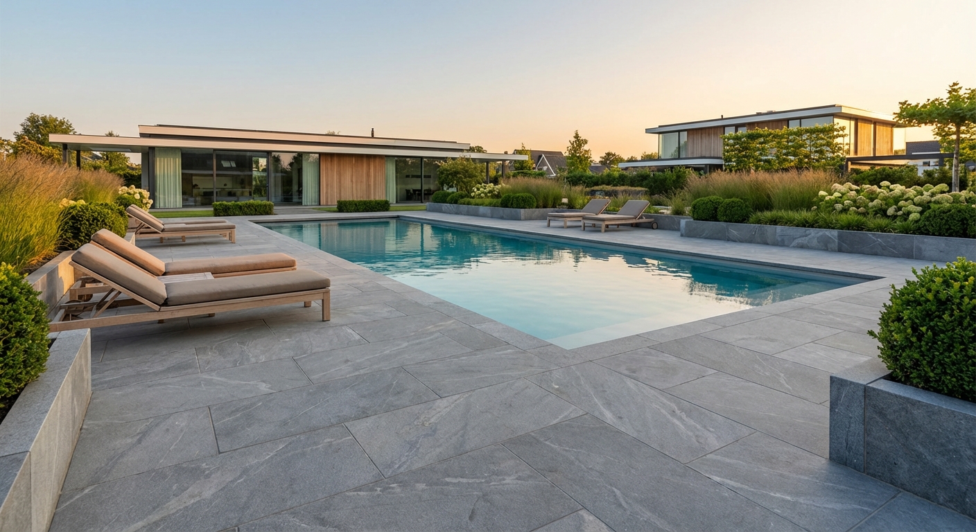 Luxe zwembadterras — premium tuinaanleg Rotterdam