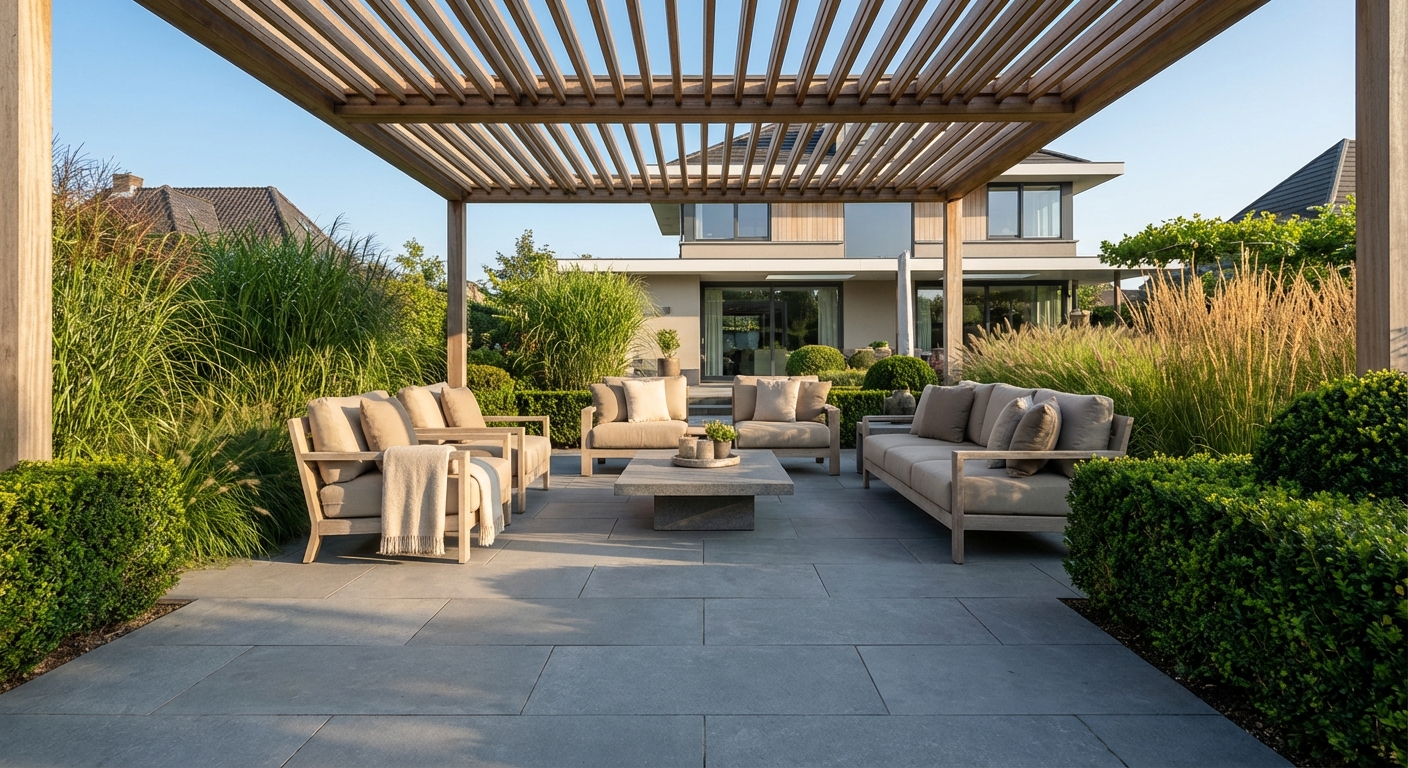 Luxe loungehoek in een exclusieve tuin — premium outdoor living