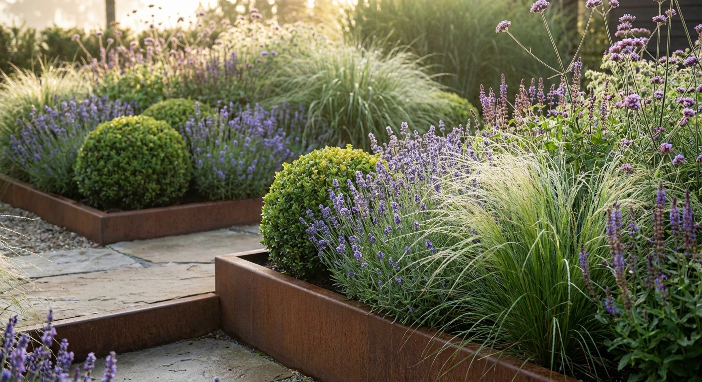 Exclusief beplantingsontwerp — siergrassen en lavendel