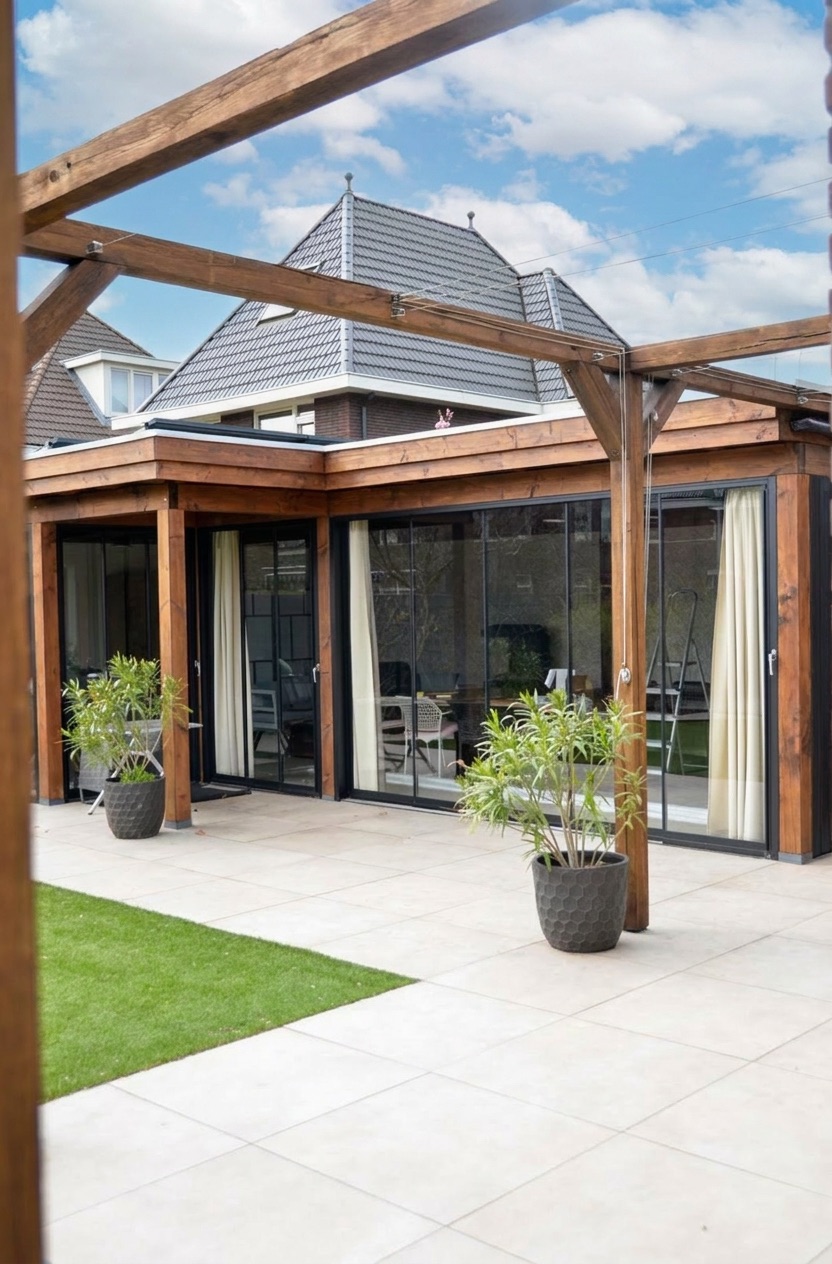 Overdekte veranda met terras bij de woning